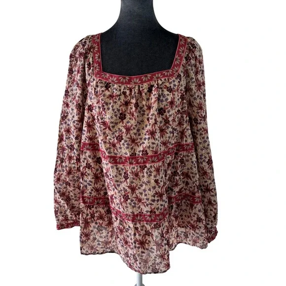My Danielle Cracker Barrel Wms XL Floral Peasant Blouse Square Neck Tiered Boho - Picture 1 of 10
